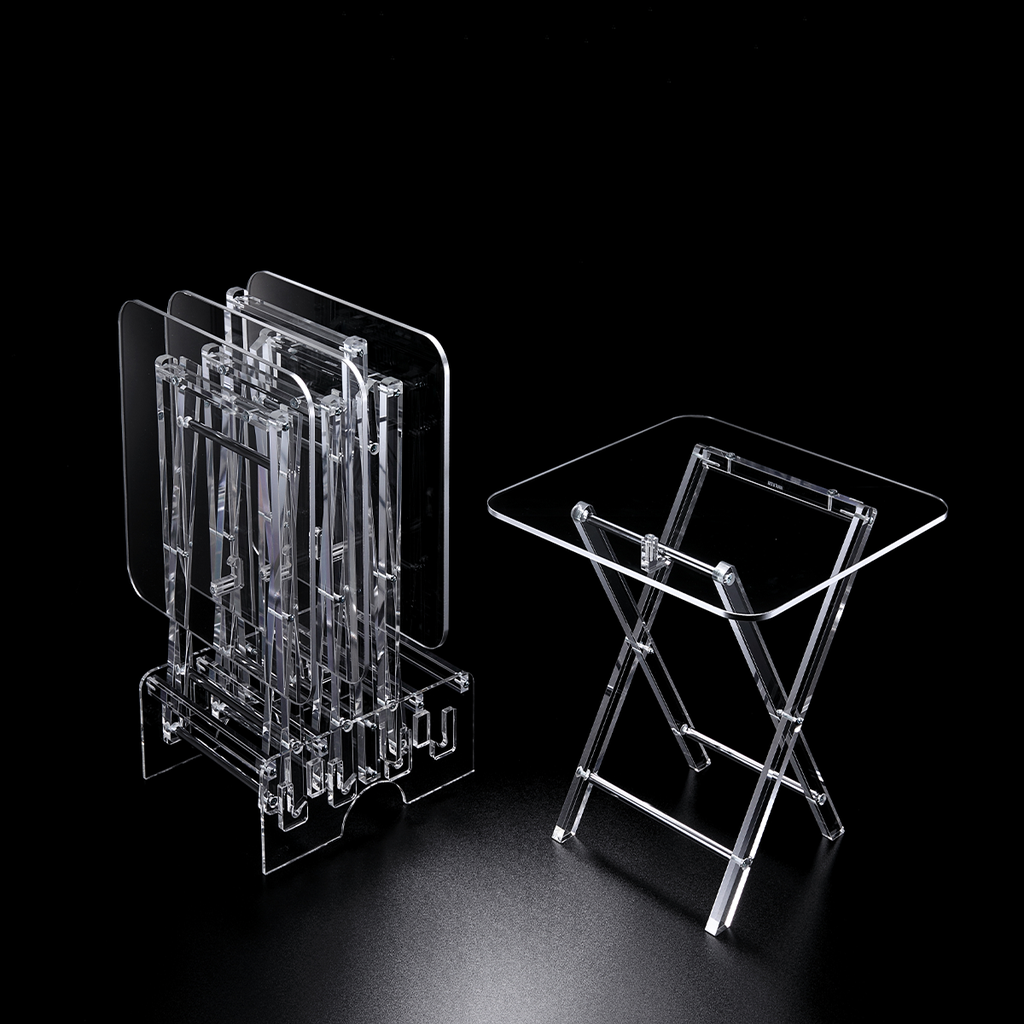 Vague Acrylic 4 Square Coffee Tables with Stand Set Classic Design