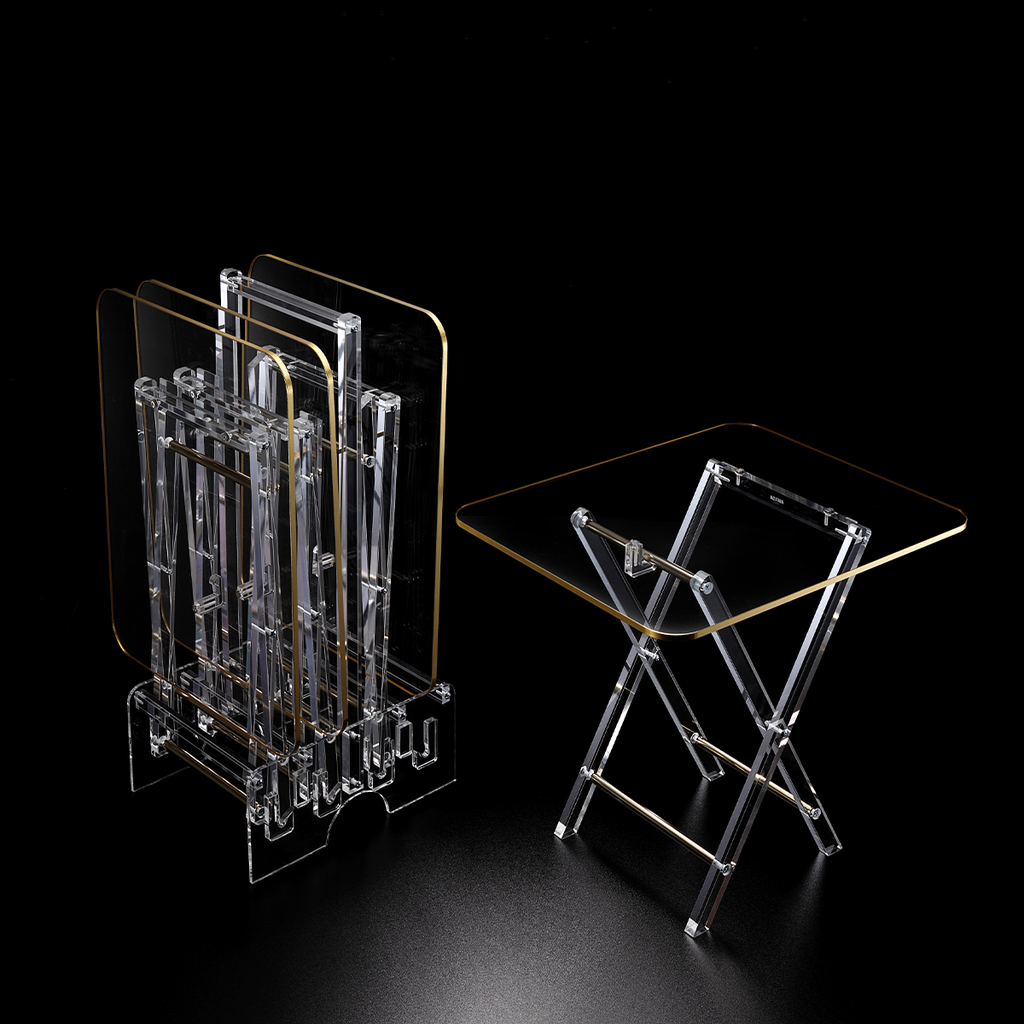 Vague Acrylic 4 Rectangular Coffee Tables with Stand Set Classic Design