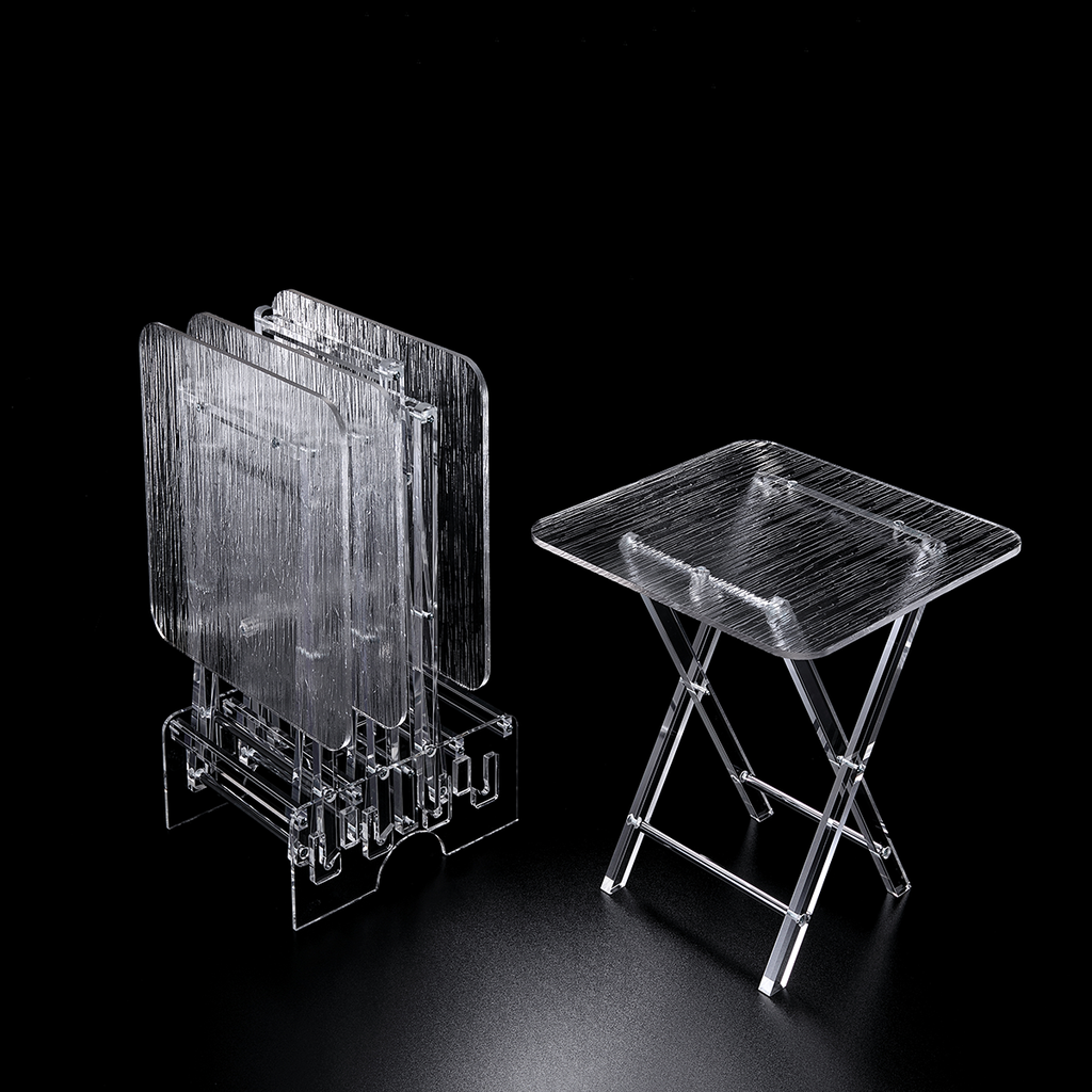 Vague Acrylic 4 Square Coffee Tables with Stand Set Bark Design