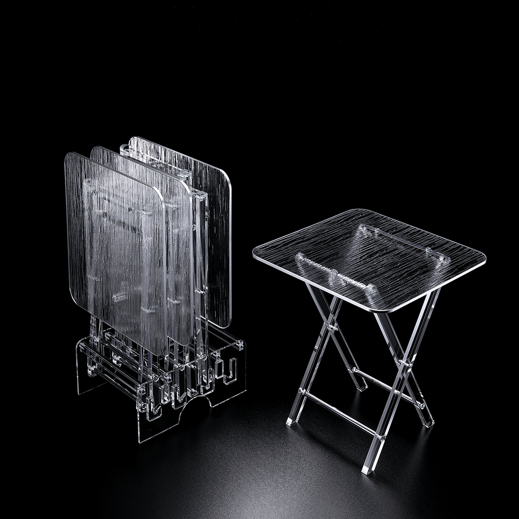 Vague Acrylic 4 Square Coffee Tables with Stand Set Bark Design