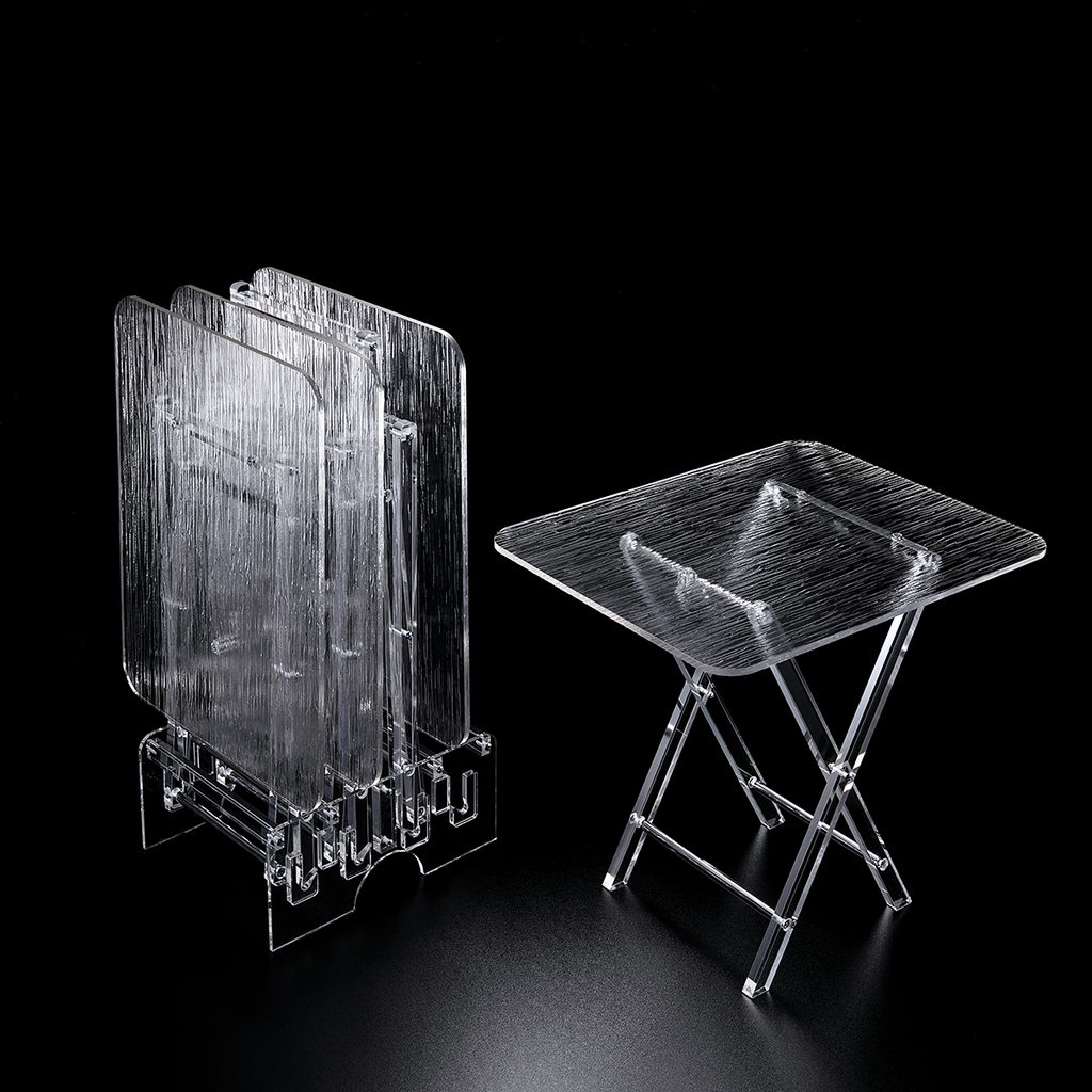 Vague Acrylic 4 Rectangular Coffee Tables with Stand Set Bark Design