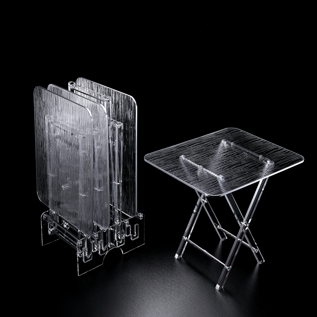 Vague Acrylic 4 Rectangular Coffee Tables with Stand Set Bark Design