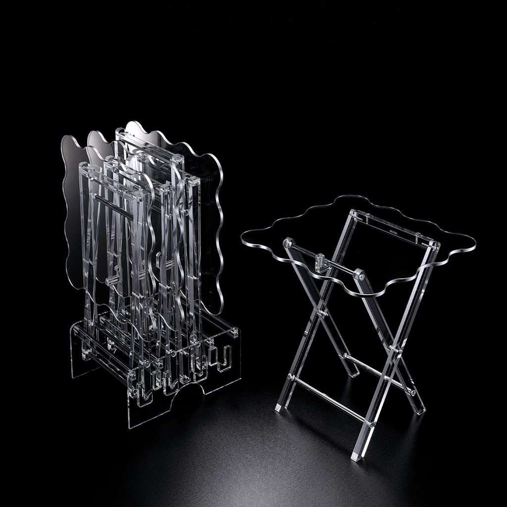 Vague Acrylic 4 Square Coffee Tables with Stand Set Classic Wave Design