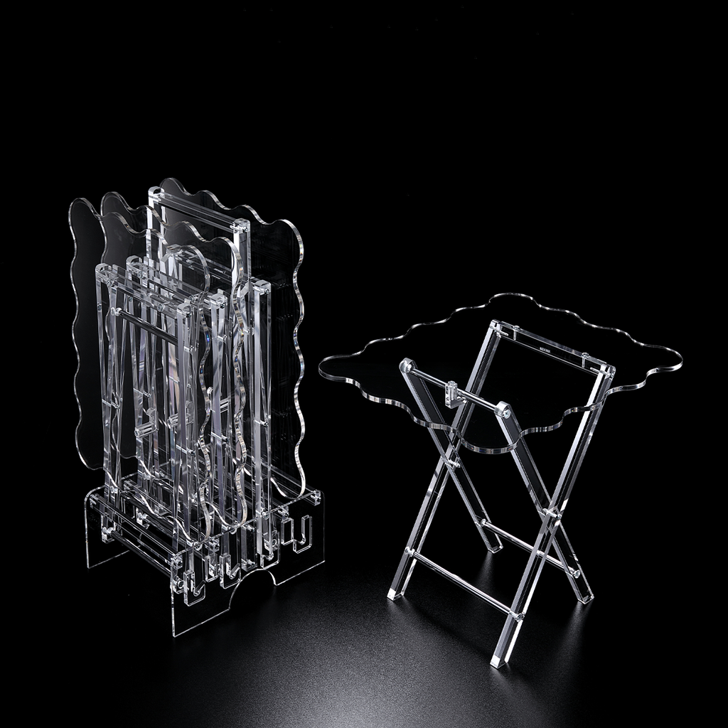 Vague Acrylic 4 Rectangular Coffee Tables with Stand Set Classic Wave Design