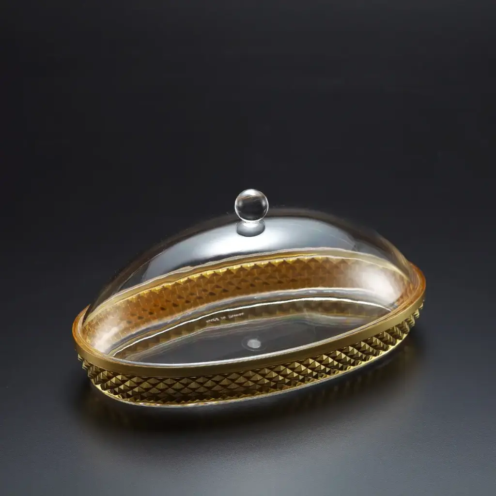 Vague Acrylic Diamond Golden Oval Dessert Set