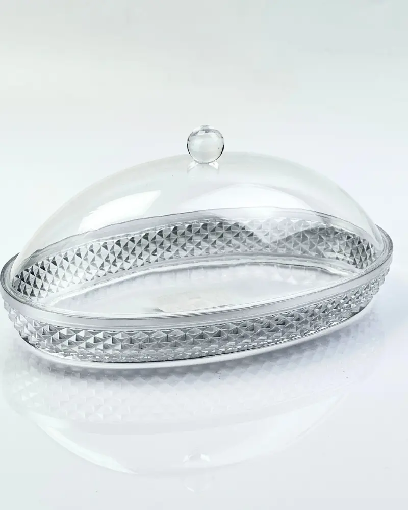 Vague Acrylic Diamond Silver Oval Dessert Set