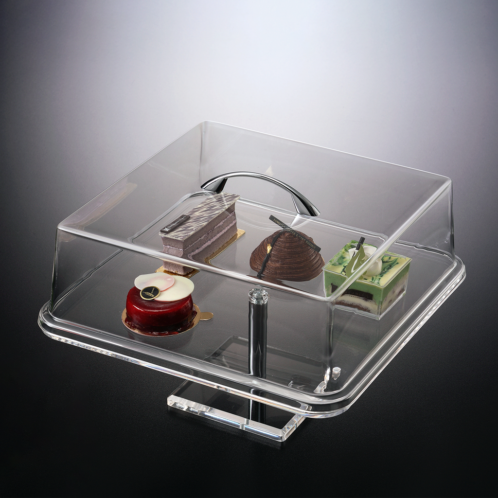 Vague Acrylic Square Cake Stand with Cover L