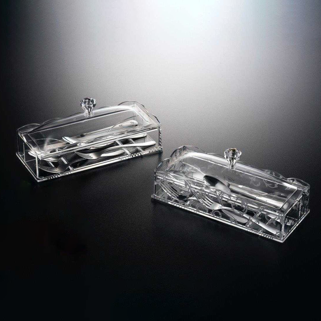 حامل أدوات المائدة من الأكريلك مع غطاء 25.5 سم