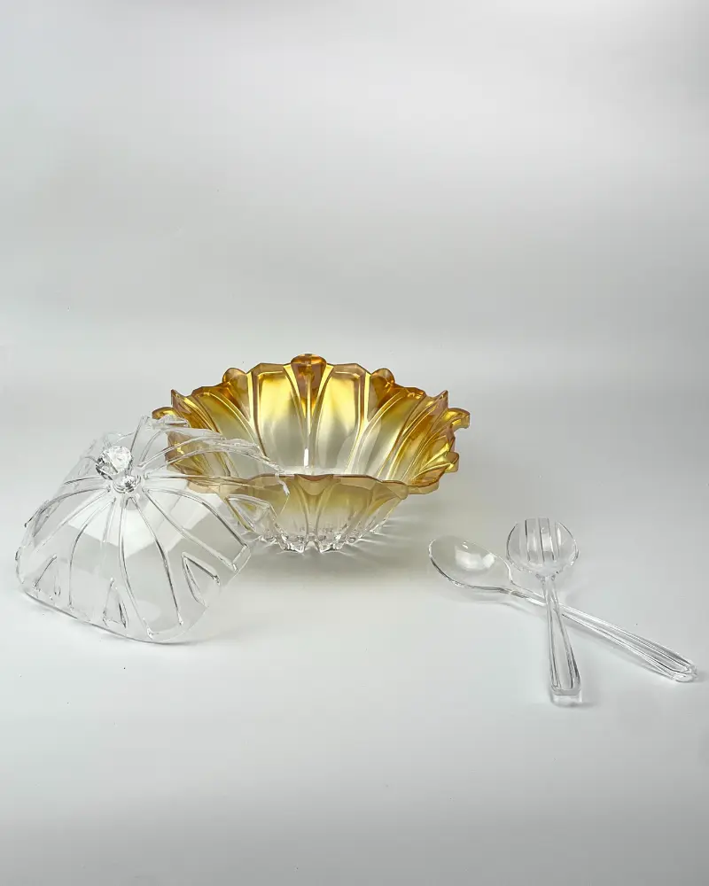 Vague Acrylic Salad Bowl with Spoon & Fork Servers Clear