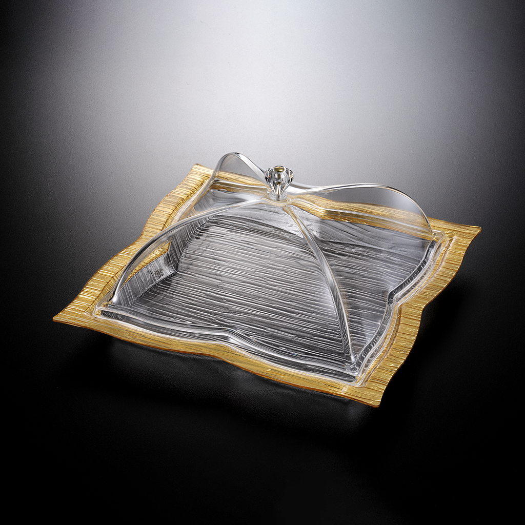 Vague Acrylic Square Dessert Serving Set Gold 40 cm