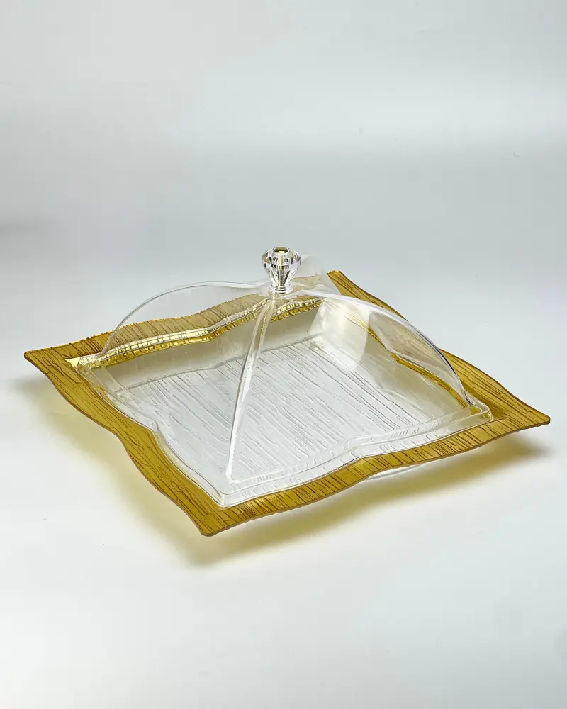 Vague Acrylic Square Dessert Serving Set Golden 35 cm