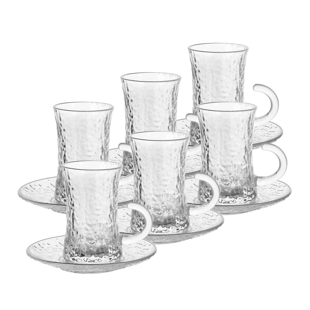 Glass 12 Pcs Tea Cup & Saucer Set 110 ml - Aquamist Design
