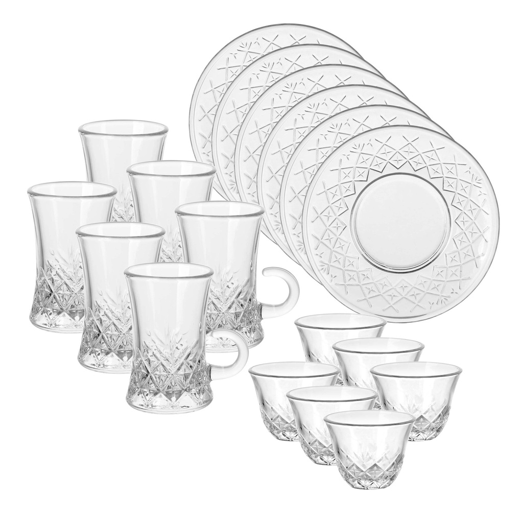 Glass 18 Pcs Tea & Coffee Set - Ice Design
