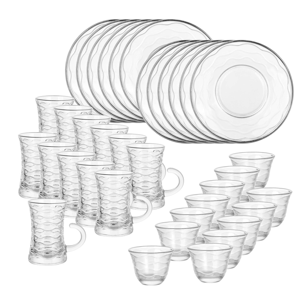 Glass 36 Pcs Tea & Coffee Set - Swirl Design