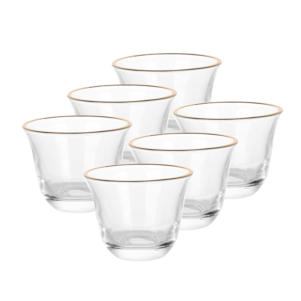 Glass 6 Pcs Cawa Cup Set 60 ml - Plain with Golden Rim
