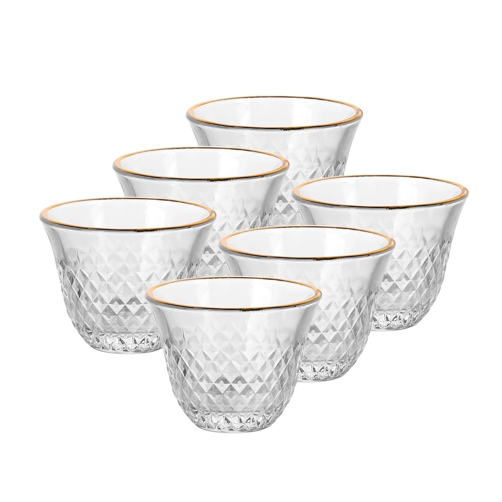 Glass 6 Pcs Cawa Cup Set 60 ml - Nexus Design with Golden Rim