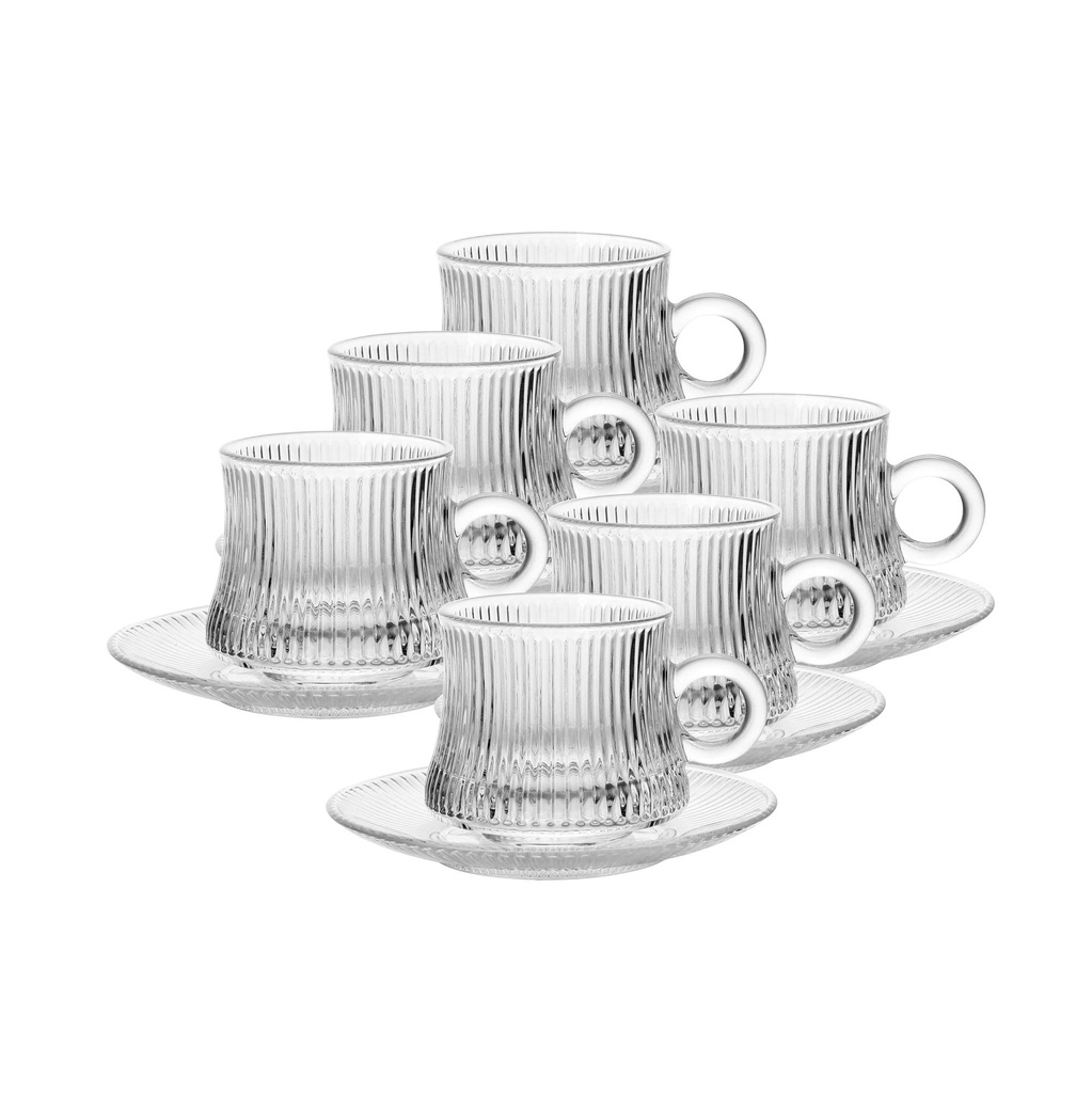 Glass 12 Pcs Tea Mug & Saucer Set 105 ml - Ligna Design