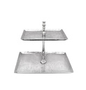 Vague Aluminium Square 2 Tier Stand with Stainless Steel Silver Finish 40 cm India