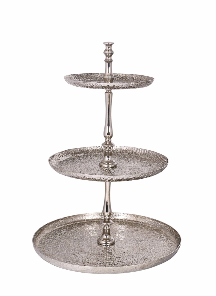 Vague Aluminium Round 3 Tier Stand with Stainless Steel Silver Finish 46 cm India
