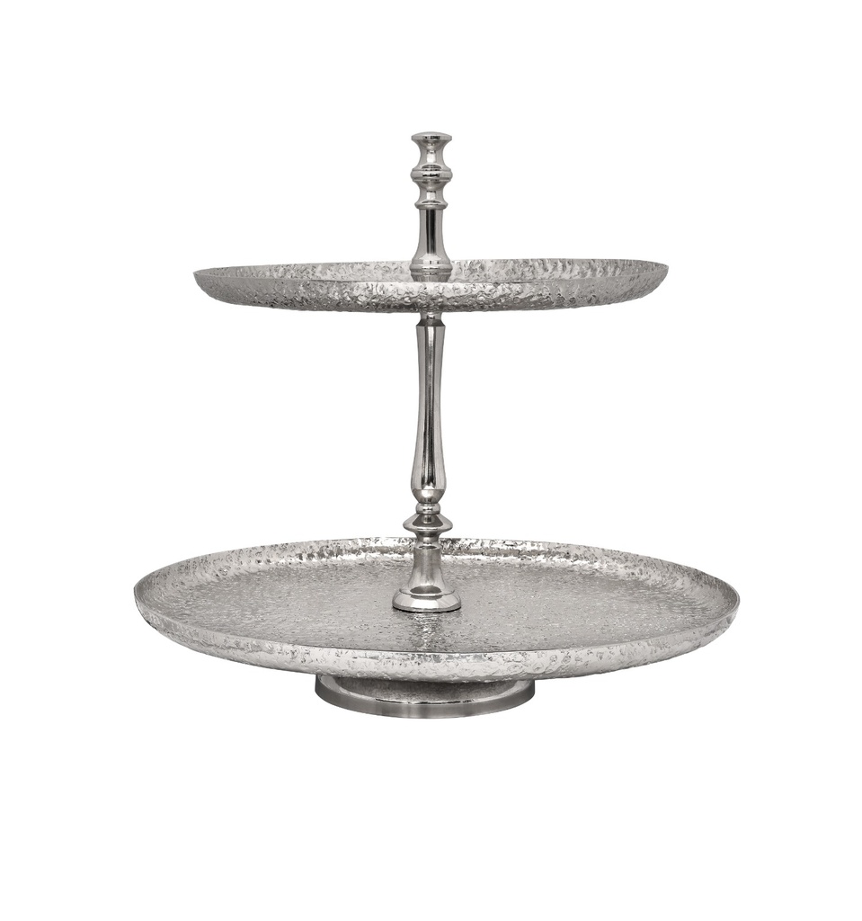 Vague Aluminium Round 2 Tier Stand with Stainless Steel Silver Finish 41 cm India