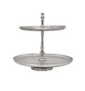 Vague Aluminium Round 2 Tier Stand with Stainless Steel Silver Finish 41 cm India