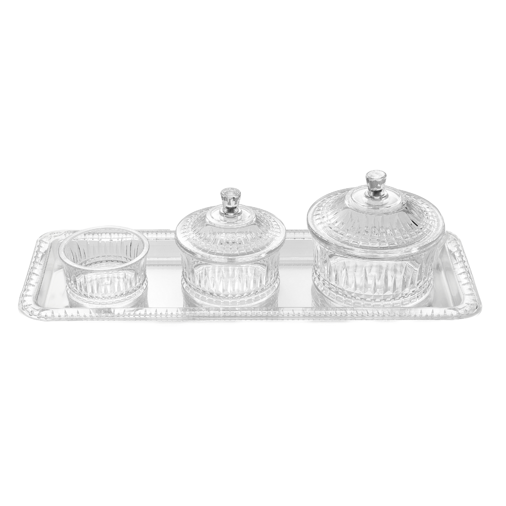 Vague Acrylic Round Date Serving Set with Rectangular Tray