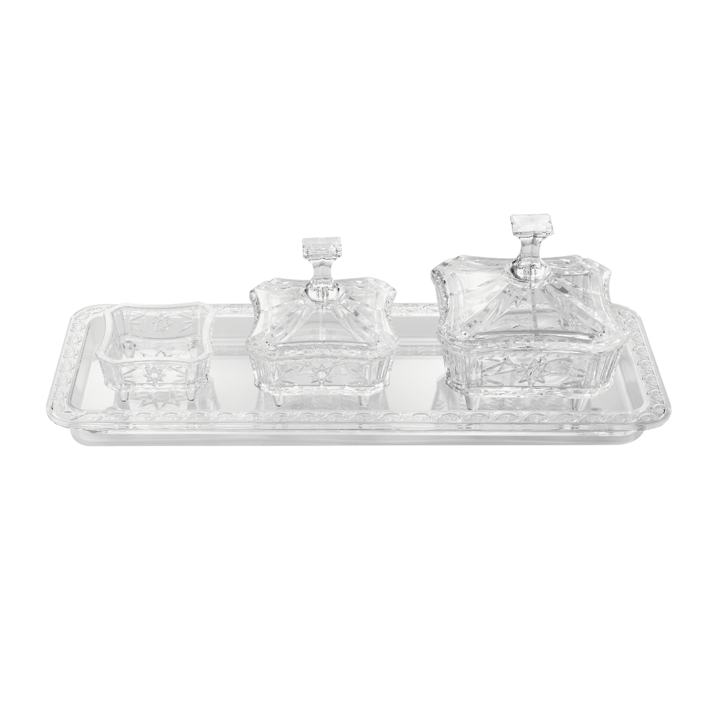 Vague Acrylic Square Date Serving Set with Rectangular Tray