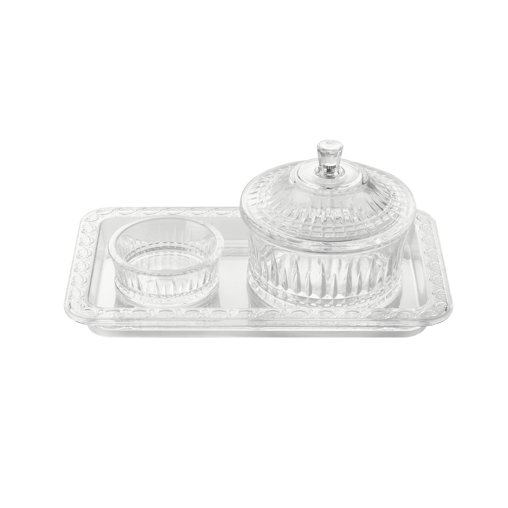 Vague Acrylic Round Date Serving Set with Rectangular Tray