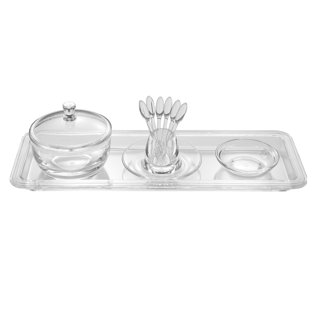 Vague Acrylic Round Date Serving Set with Rectangular Tray