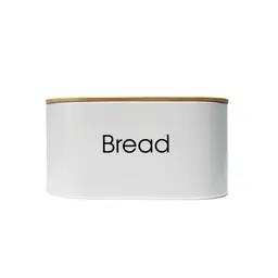 Vague Oval Mini Bread Bin with Bamboo Lid 32.5 x 16.5 x 15.5 cm White