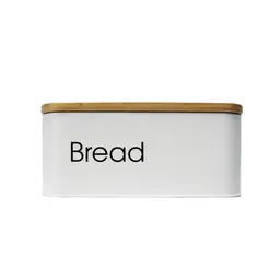 Vague Rectangular Mini Bread Bin with Bamboo Lid 30 x 18.5 x 13 cm White