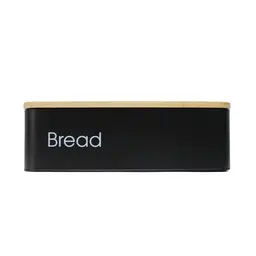 Vague Rectangular Mini Bread Bin with Bamboo Lid 42.5×24×12.5 cm Black