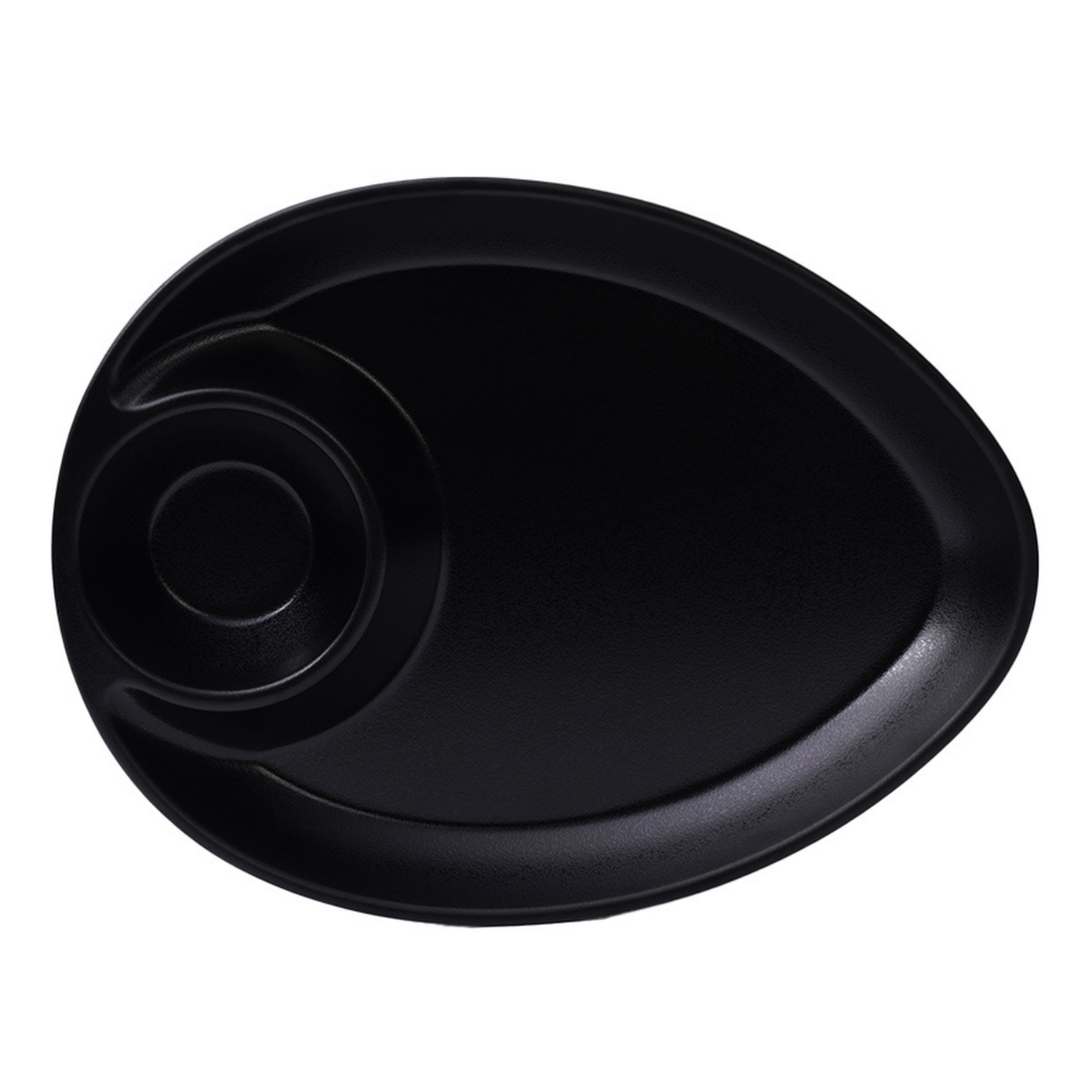 Vague Melamine Triangle Platter with Sauce Hole 29.5 x 22.5 x 3 cm Black Matt Finish