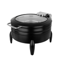 Vague Black Round Stainless Steel Chafing Dish with Glass Lid - 6 Liter