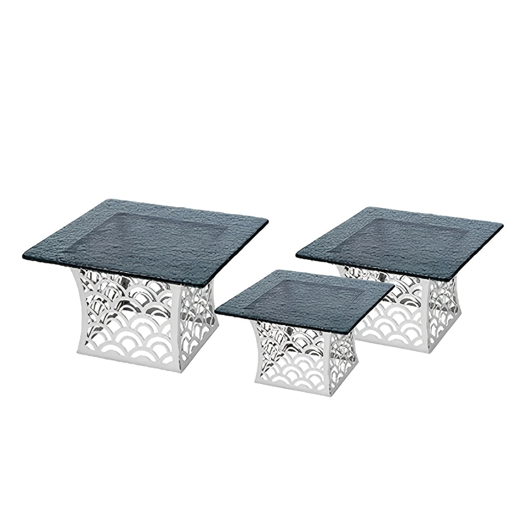 Vague 3 Layers Steel Display Stands with Black Glass Set