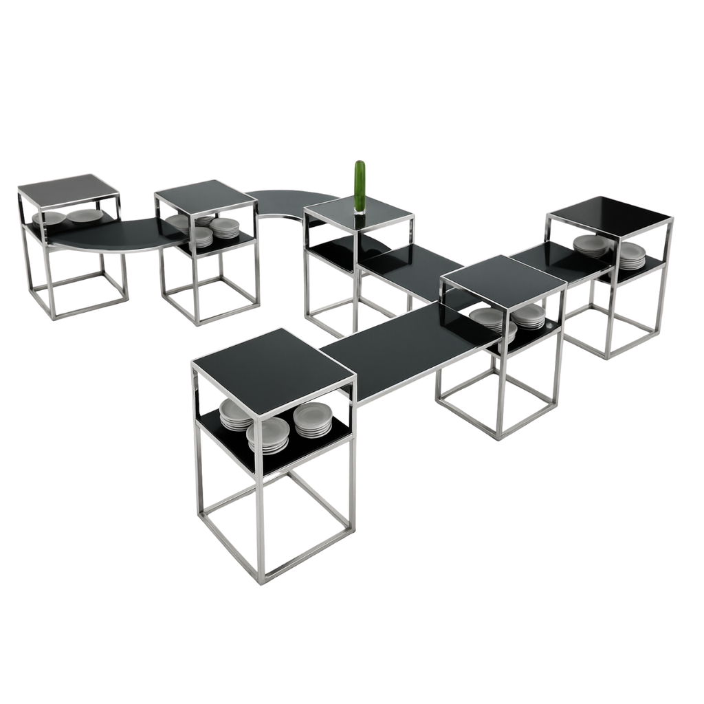 Vague 11 Pcs Steel Stand with Black Glass Set