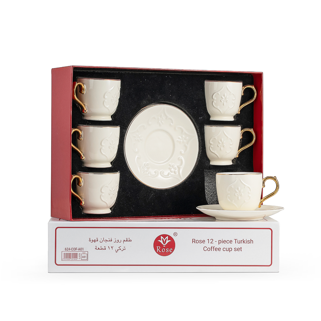 Rose Coffee Cups & Saucers Set White / 624-COF-A01