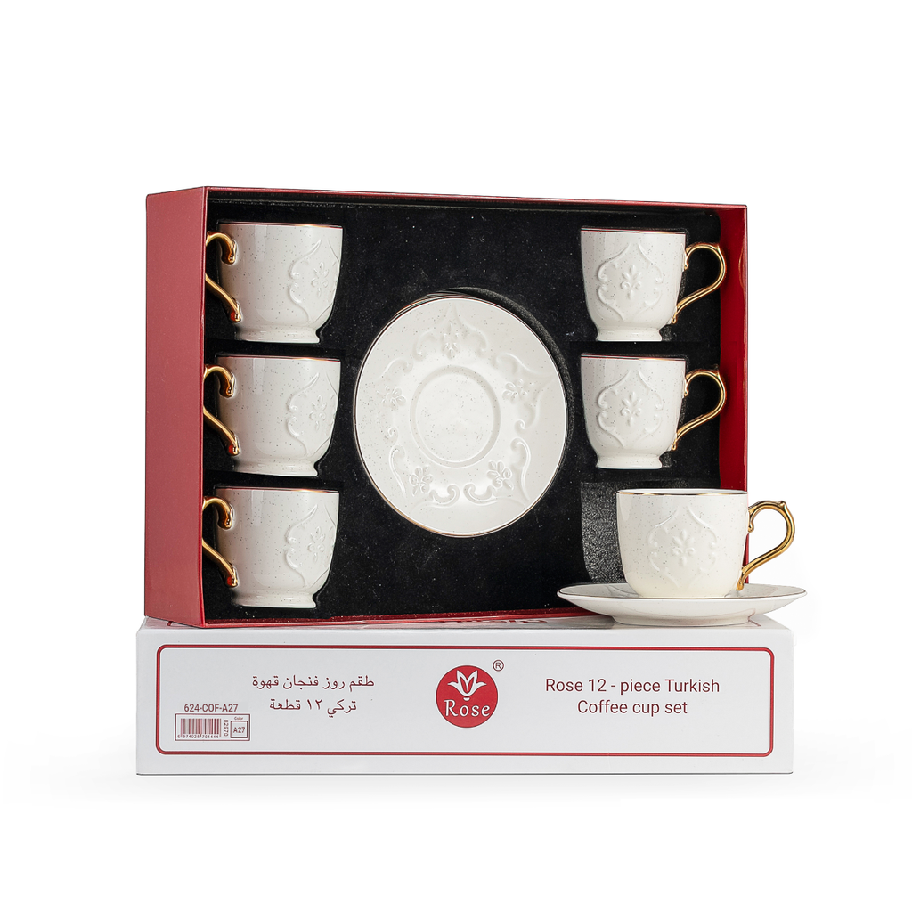 Rose Coffee Cups & Saucers Set Dotted White / 624-COF-A27