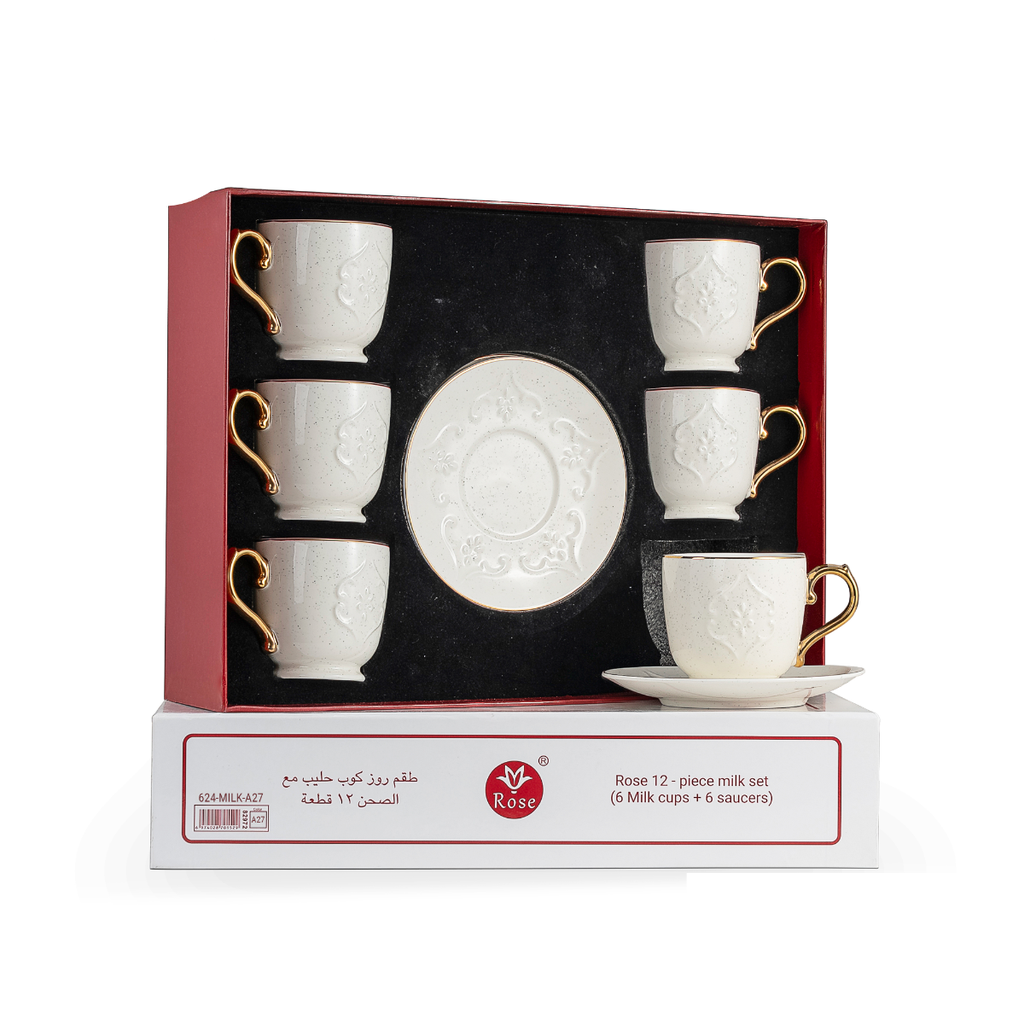 Rose Milk Cup & Saucer Set Dotted White / 624-MLK-A27