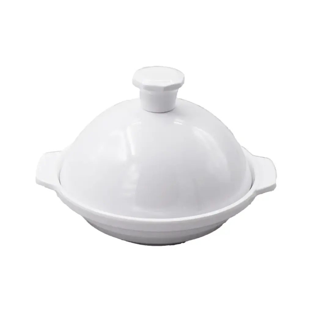 Vague Melamine White Round Dates Bowl with Lid 8.5”