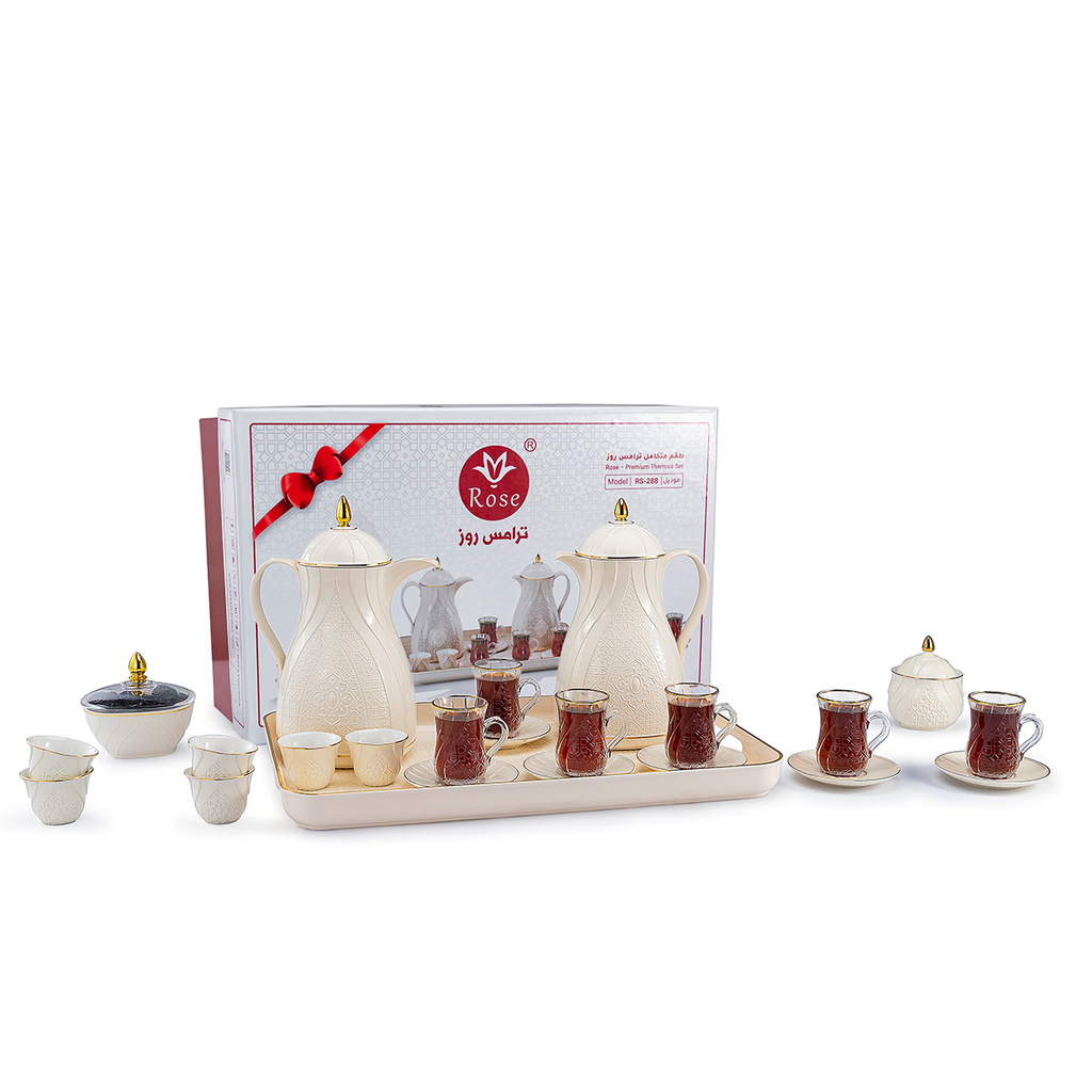 288-SET24-A01 / Rose Complete Tea & Coffee Set with Two Vacuum Flasks