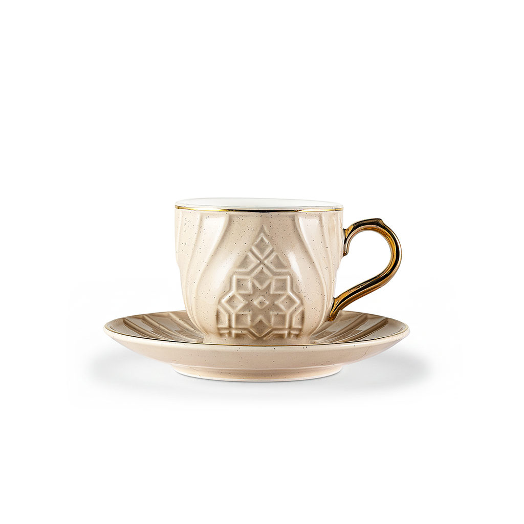 طقم فناجين قهوة وصحون 12 قطعة (6+6) لون بيج موديل 288 من ترامس روز