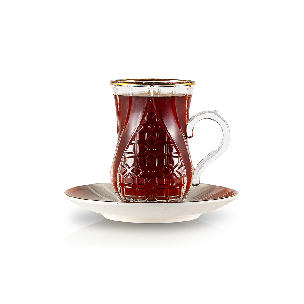 طقم فناجين شاي وصحون 12 قطعة (6+6) لون أبيض منقط موديل 288 من ترامس روز