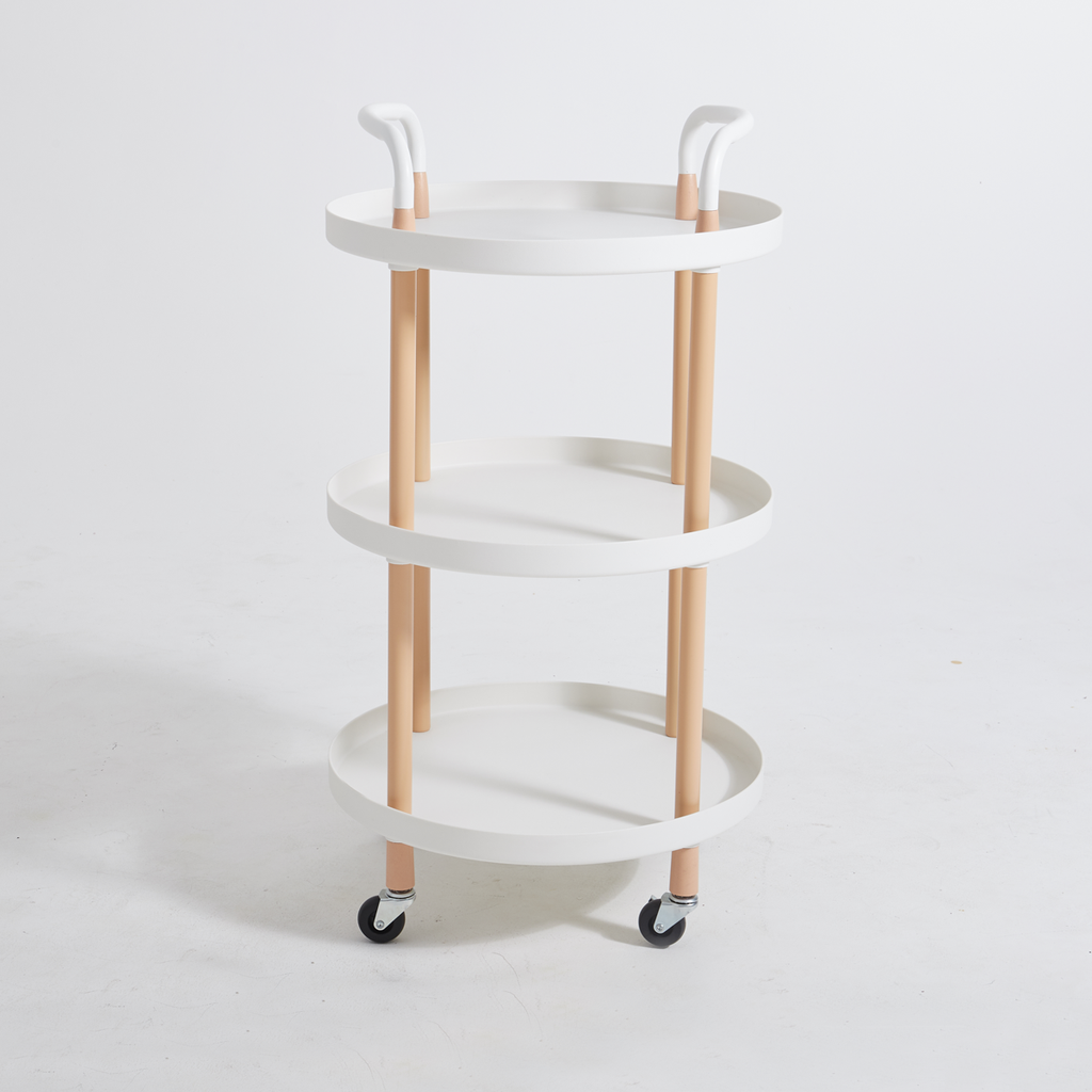 Vague Plastic Round 3 Tier Rolling Cart White
