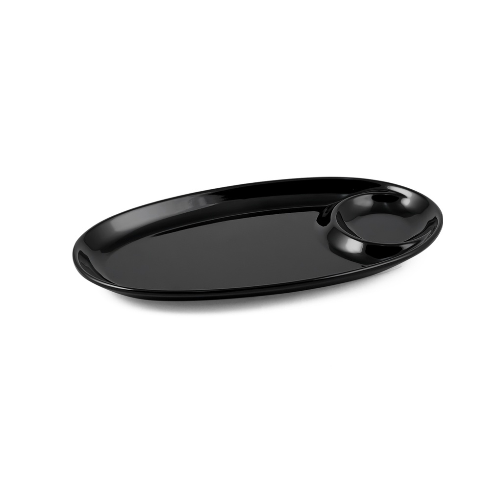 Vague Melamine Oval Platter with Sauce Hole 24 cm