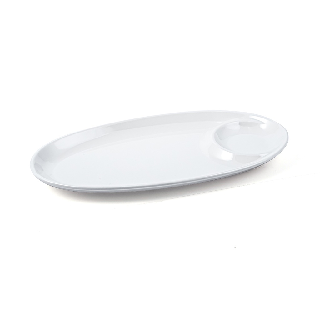 Vague Melamine Oval Platter with Sauce Hole 28 cm