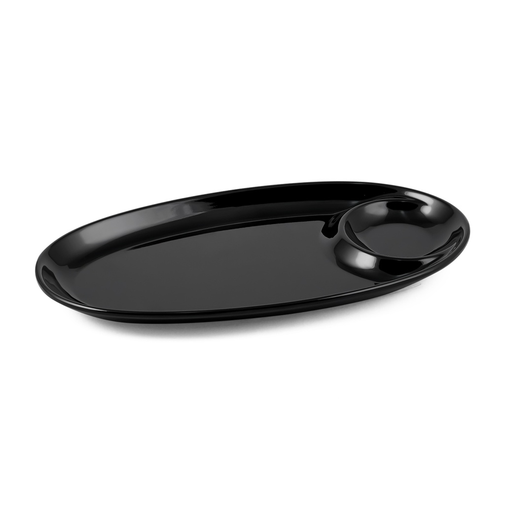 Vague Melamine Oval Platter with Sauce Hole 30 cm