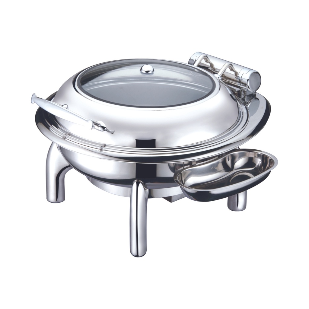Vague Round Stainless Steel Chafing Dish with Glass Windown 6 Liter