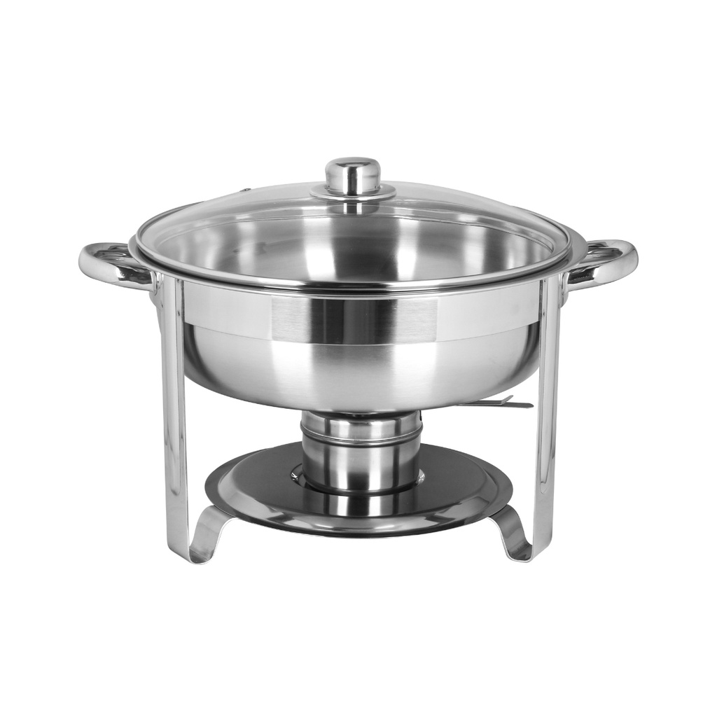 طبق طبخ دائري من الستانلس ستيل مع غطاء زجاجي سعة 4.5 لتر