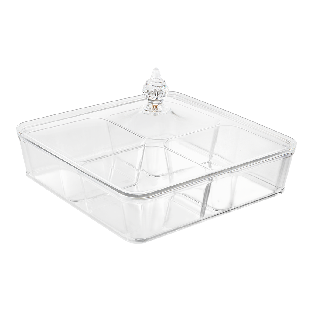 Vague Square Acrylic Candy Box with 4 Inner Bowls Set 27.3 x 27.3 x 7 cm